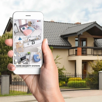 Concord vivint phone display of cctv live feed in front of a house